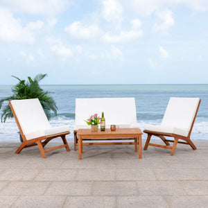 Chaston Luxe 4 Piece Outdoor Living Set, Elegant Eucalyptus Design with Plush Upholstery & Pillows