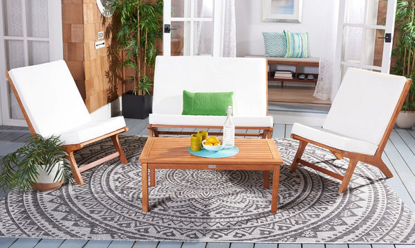 Chaston Luxe 4 Piece Outdoor Living Set, Elegant Eucalyptus Design with Plush Upholstery & Pillows