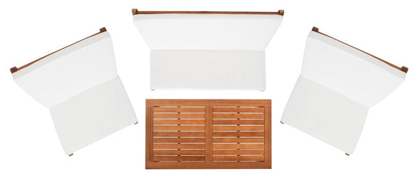 Chaston Luxe 4 Piece Outdoor Living Set, Elegant Eucalyptus Design with Plush Upholstery & Pillows