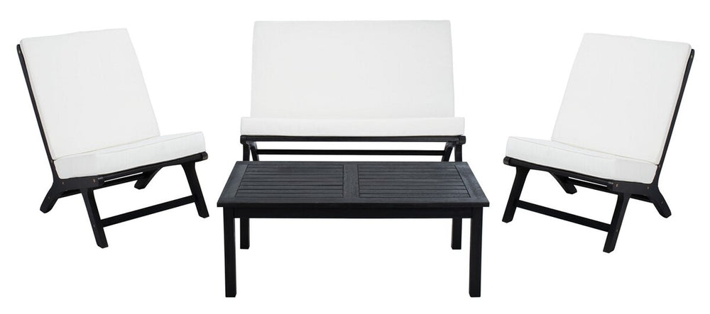 Chaston Luxe 4 Piece Outdoor Living Set, Elegant Eucalyptus Design with Plush Upholstery & Pillows