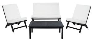 Chaston Luxe 4 Piece Outdoor Living Set, Elegant Eucalyptus Design with Plush Upholstery & Pillows