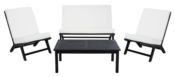 Chaston Luxe 4 Piece Outdoor Living Set, Elegant Eucalyptus Design with Plush Upholstery & Pillows