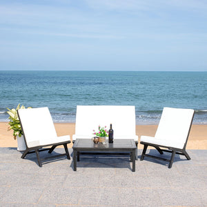 Chaston Luxe 4 Piece Outdoor Living Set, Elegant Eucalyptus Design with Plush Upholstery & Pillows