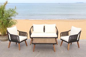 Safavieh Raldin Rope 4 Piece Living Set Black Rope White Cushion PAT7049B