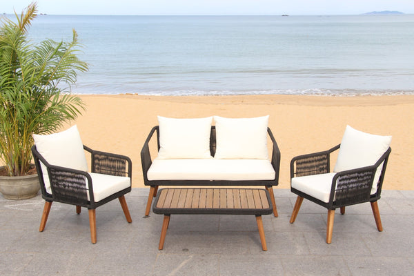 Safavieh Raldin Rope 4 Piece Living Set Black Rope White Cushion PAT7049B