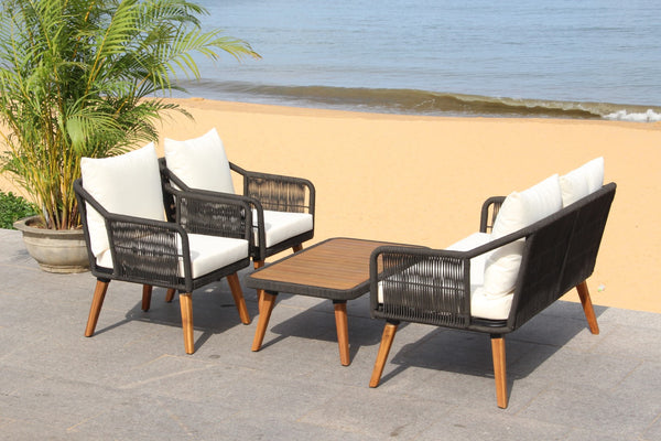 Safavieh Raldin Rope 4 Piece Living Set Black Rope White Cushion PAT7049B