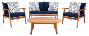 Deacon Contemporary 4-Piece Living Set for Stylish Outdoor Spaces with Comfy Pillows and Table