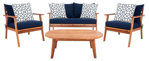 Deacon Contemporary 4-Piece Living Set for Stylish Outdoor Spaces with Comfy Pillows and Table