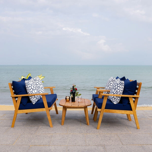 Deacon Contemporary 4-Piece Living Set for Stylish Outdoor Spaces with Comfy Pillows and Table