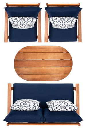 Deacon Contemporary 4-Piece Living Set for Stylish Outdoor Spaces with Comfy Pillows and Table