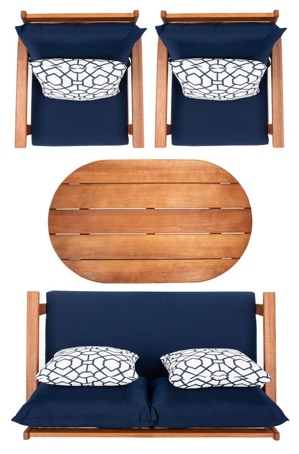 Deacon Contemporary 4-Piece Living Set for Stylish Outdoor Spaces with Comfy Pillows and Table