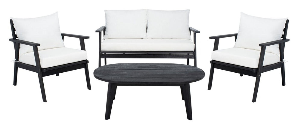 Deacon Contemporary 4-Piece Living Set for Stylish Outdoor Spaces with Comfy Pillows and Table