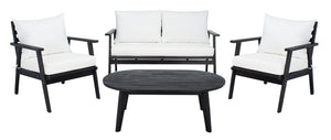 Deacon Contemporary 4-Piece Living Set for Stylish Outdoor Spaces with Comfy Pillows and Table
