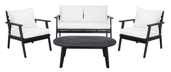 Deacon Contemporary 4-Piece Living Set for Stylish Outdoor Spaces with Comfy Pillows and Table