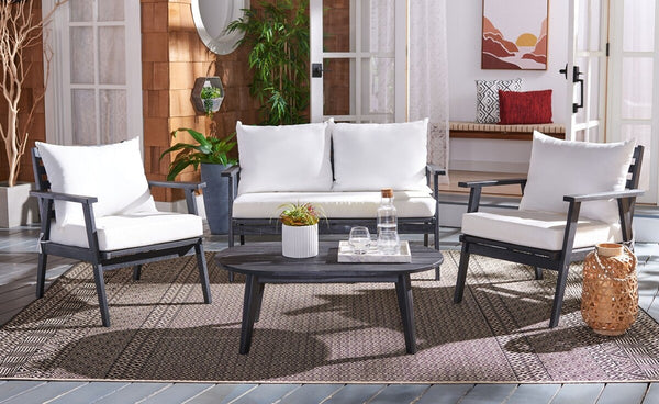 Deacon Contemporary 4-Piece Living Set for Stylish Outdoor Spaces with Comfy Pillows and Table