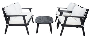 Deacon Contemporary 4-Piece Living Set for Stylish Outdoor Spaces with Comfy Pillows and Table