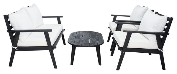 Deacon Contemporary 4-Piece Living Set for Stylish Outdoor Spaces with Comfy Pillows and Table