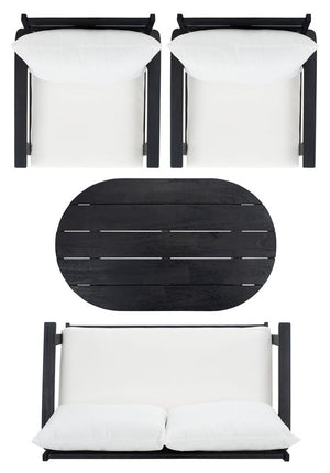 Deacon Contemporary 4-Piece Living Set for Stylish Outdoor Spaces with Comfy Pillows and Table