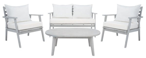 Deacon Contemporary 4-Piece Living Set for Stylish Outdoor Spaces with Comfy Pillows and Table