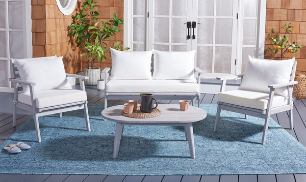 Deacon Contemporary 4-Piece Living Set for Stylish Outdoor Spaces with Comfy Pillows and Table