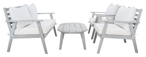 Deacon Contemporary 4-Piece Living Set for Stylish Outdoor Spaces with Comfy Pillows and Table