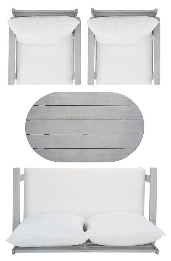 Deacon Contemporary 4-Piece Living Set for Stylish Outdoor Spaces with Comfy Pillows and Table