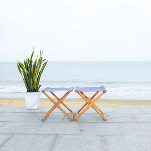 Breanne Stool Set of 2 - Chic Eucalyptus Wood Design with Navy Stripes for Stylish Outdoor Living