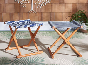 Breanne Stool Set of 2 - Chic Eucalyptus Wood Design with Navy Stripes for Stylish Outdoor Living