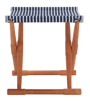 Breanne Stool Set of 2 - Chic Eucalyptus Wood Design with Navy Stripes for Stylish Outdoor Living