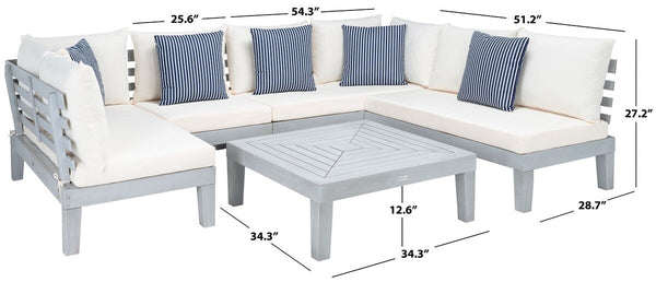 Granton Stylish 5 Piece Outdoor Living Set – Eucalyptus Sectional Sofa with Matching Coffee Table