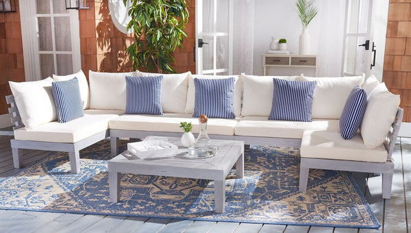 Granton Stylish 5 Piece Outdoor Living Set – Eucalyptus Sectional Sofa with Matching Coffee Table