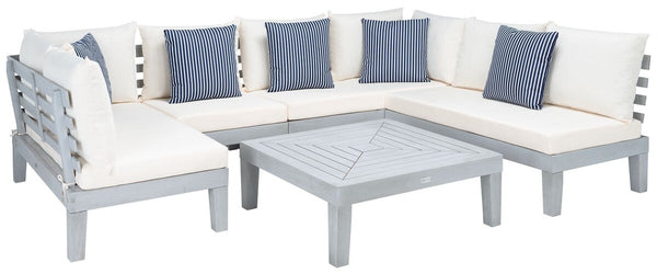 Granton Stylish 5 Piece Outdoor Living Set – Eucalyptus Sectional Sofa with Matching Coffee Table
