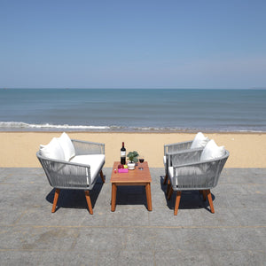 Velso 4-Piece Luxe Boho Outdoor Living Set with Acacia Wood, Navy Rope, and Cozy Beige Cushions