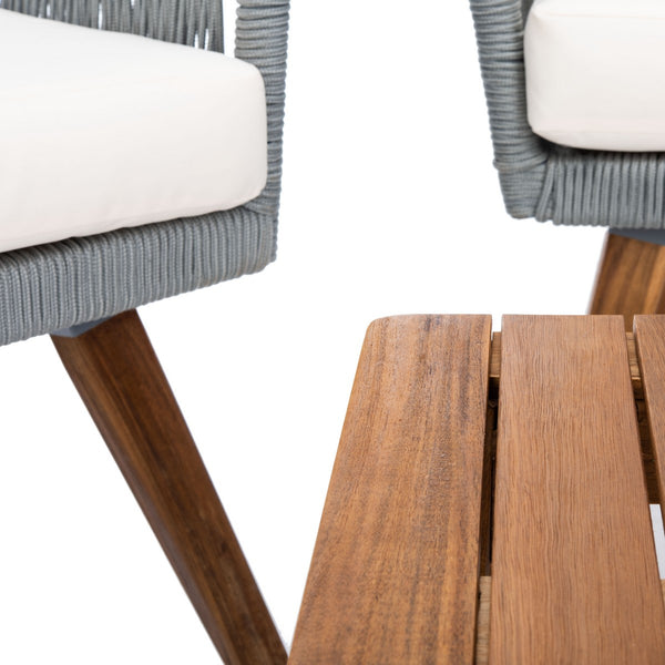 Velso 4-Piece Luxe Boho Outdoor Living Set with Acacia Wood, Navy Rope, and Cozy Beige Cushions