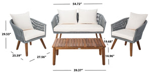 Velso 4-Piece Luxe Boho Outdoor Living Set with Acacia Wood, Navy Rope, and Cozy Beige Cushions