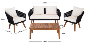 Velso 4-Piece Luxe Boho Outdoor Living Set with Acacia Wood, Navy Rope, and Cozy Beige Cushions