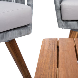 Velso 4-Piece Luxe Boho Outdoor Living Set with Acacia Wood, Navy Rope, and Cozy Beige Cushions