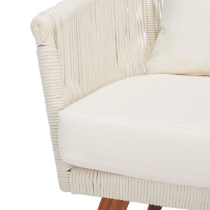 Velso 4-Piece Luxe Boho Outdoor Living Set with Acacia Wood, Navy Rope, and Cozy Beige Cushions