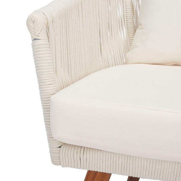 Velso 4-Piece Luxe Boho Outdoor Living Set with Acacia Wood, Navy Rope, and Cozy Beige Cushions