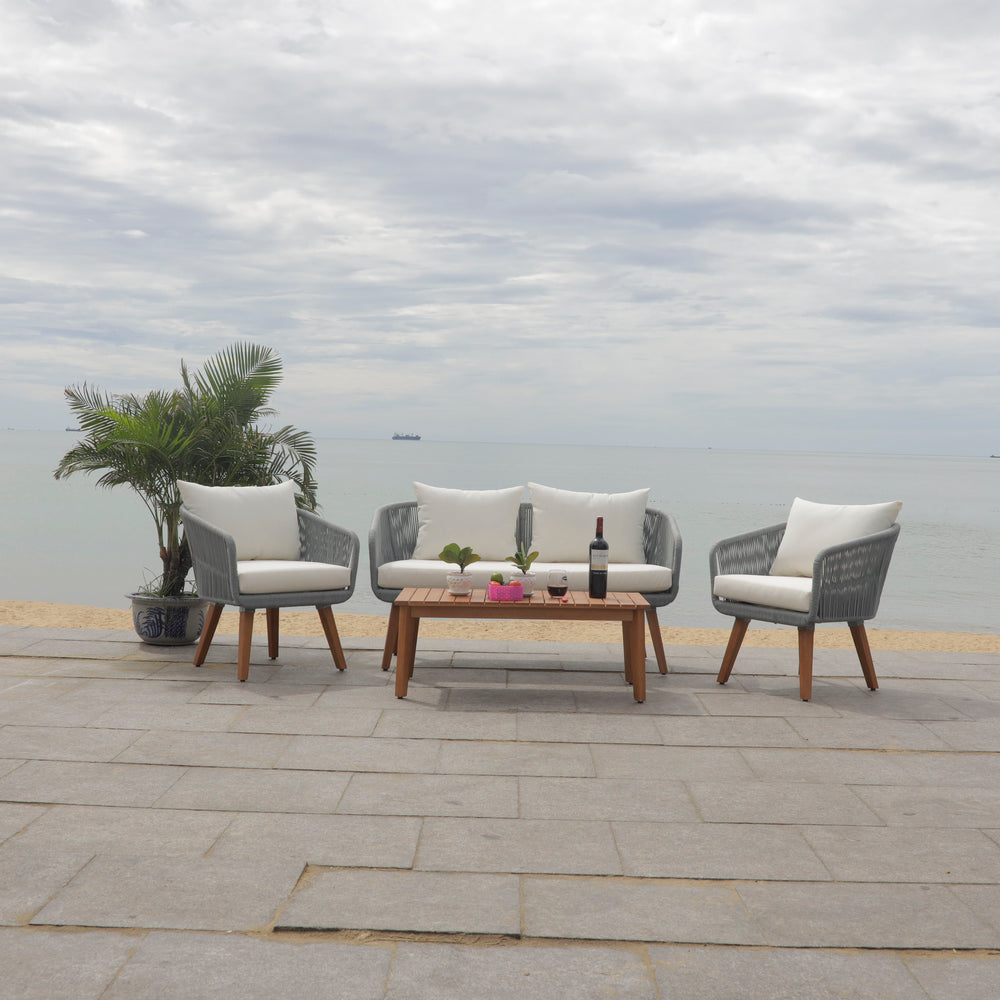 Safavieh Prester 4Pc Living Set in Grey and Beige PAT7073A 889048827967