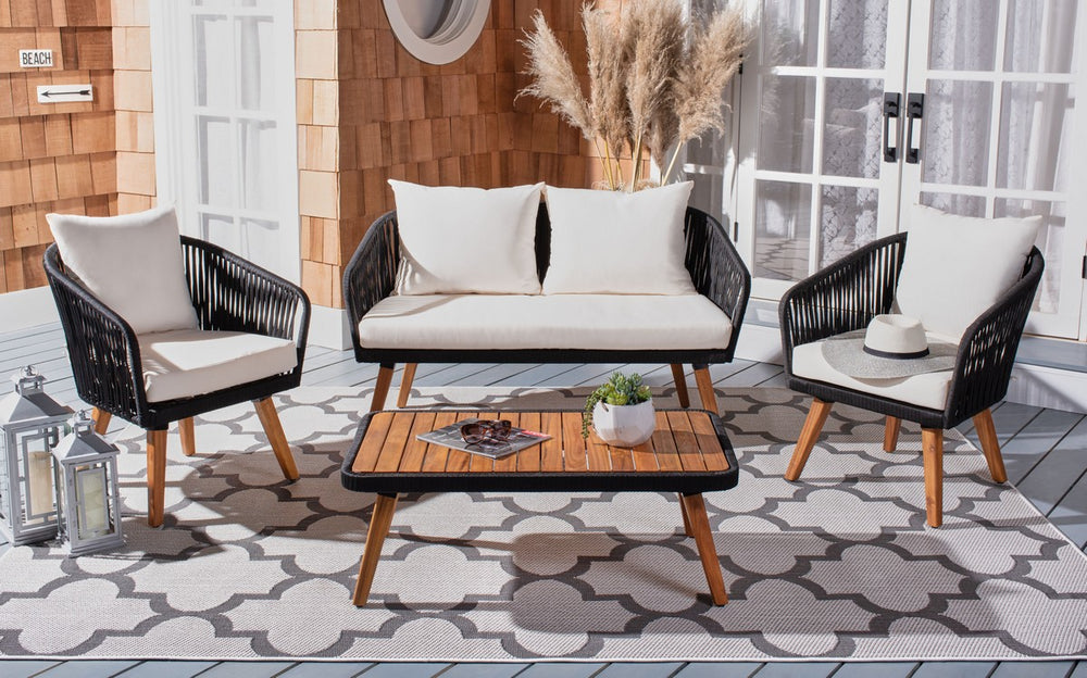 Ransin 4-Piece Contemporary Outdoor Living Set with Plush Cushions and Stylish Acacia Wood Table