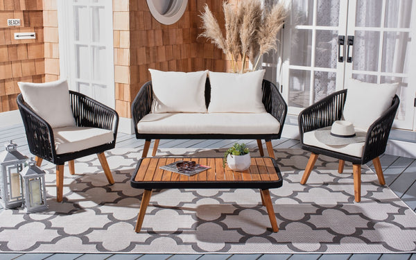 Ransin 4-Piece Contemporary Outdoor Living Set with Plush Cushions and Stylish Acacia Wood Table