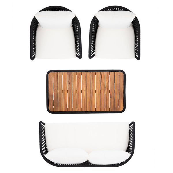 Ransin 4-Piece Contemporary Outdoor Living Set with Plush Cushions and Stylish Acacia Wood Table