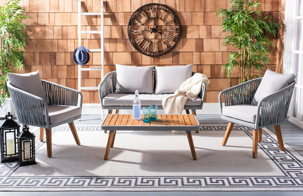 Ransin 4-Piece Contemporary Outdoor Living Set with Plush Cushions and Stylish Acacia Wood Table