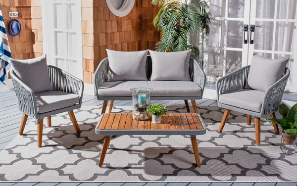 Ransin 4-Piece Contemporary Outdoor Living Set with Plush Cushions and Stylish Acacia Wood Table