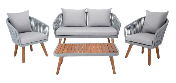 Ransin 4-Piece Contemporary Outdoor Living Set with Plush Cushions and Stylish Acacia Wood Table