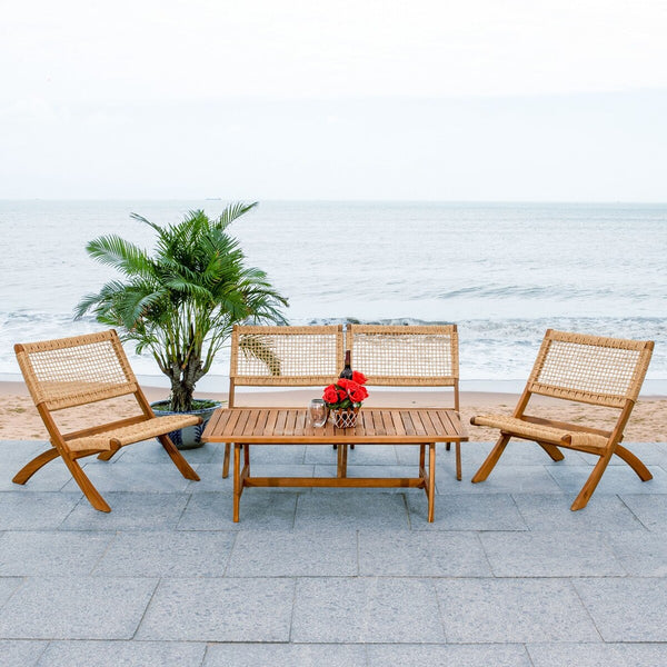 Blaze 5 Piece Outdoor Coffee Set - Stylish Colonial Design with Rattan Chairs and Elegant Table
