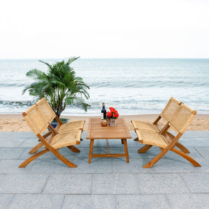 Blaze 5 Piece Outdoor Coffee Set - Stylish Colonial Design with Rattan Chairs and Elegant Table