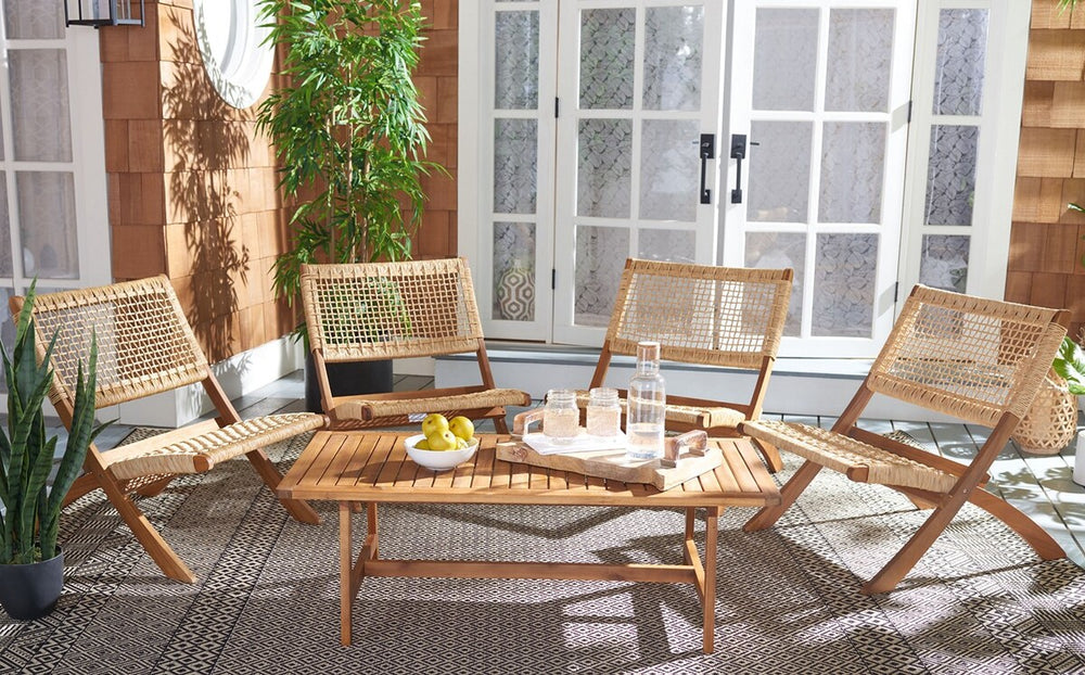 Blaze 5 Piece Outdoor Coffee Set - Stylish Colonial Design with Rattan Chairs and Elegant Table