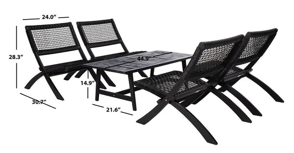 Blaze 5 Piece Outdoor Coffee Set - Stylish Colonial Design with Rattan Chairs and Elegant Table